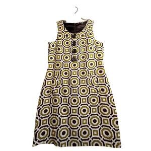 Richard Malcolm Sz 6 100% Linen Green‎ Brown Mod Canvas Sheath Pockets Retro Zip